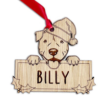 Load image into Gallery viewer, Staffy Akita Dog Bauble - Peeking Dog - Oak Veneer Wood - Add your own name!