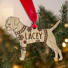 Load image into Gallery viewer, Personalised Border Terrier Bauble Jumper Dog Bauble - Oak Veneer Wood - Add any name