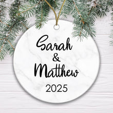 Load image into Gallery viewer, Personalised Couple Marble Bauble Tree Decoration Xmas Gift Idea Secret Santa - Add Names & Year! Ceramic