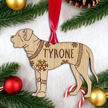 Load image into Gallery viewer, Personalised English Mastiff Bauble Jumper Dog Bauble - Oak Veneer Wood - Add any name