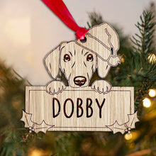 Load image into Gallery viewer, Personalised Dachshund Dog Bauble - Peeking Dog - Oak Veneer Wood - Add your own name!