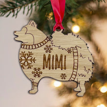 Load image into Gallery viewer, Personalised Pomeranian Bauble Jumper Dog Bauble - Oak Veneer Wood - Add any name