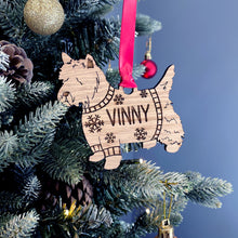Load image into Gallery viewer, Personalised Westie Bauble Jumper Dog Bauble - Oak Veneer Wood - Add any name