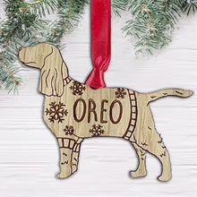 Load image into Gallery viewer, Personalised Springer Spaniel Bauble Jumper Dog Bauble - Oak Veneer Wood - Add any name