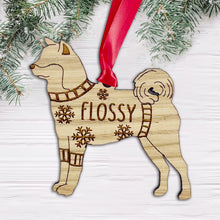 Load image into Gallery viewer, Personalised Akita Bauble Jumper Dog Bauble - Oak Veneer Wood - Add any name