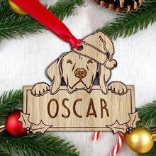 Load image into Gallery viewer, Personalised Hungarian Vizsla Dog Bauble - Peeking Dog - Oak Veneer Wood - Add your own name!