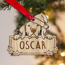 Load image into Gallery viewer, Personalised Hungarian Vizsla Dog Bauble - Peeking Dog - Oak Veneer Wood - Add your own name!