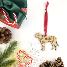 Load image into Gallery viewer, Personalised English Mastiff Bauble Jumper Dog Bauble - Oak Veneer Wood - Add any name