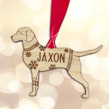 Load image into Gallery viewer, Personalised Chesapeake Bay Retriever Bauble Jumper Dog Bauble - Oak Veneer Wood - Add any name