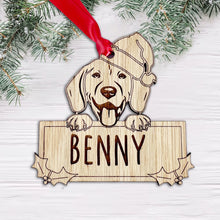 Load image into Gallery viewer, Personalised Beagle Dog Bauble - Peeking Dog - Oak Veneer Wood - Add your own name!