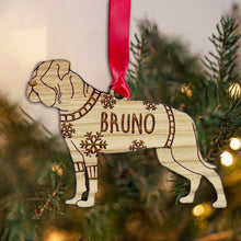 Load image into Gallery viewer, Personalised American Bulldog Bauble Jumper Dog Bauble - Oak Veneer Wood - Add any name