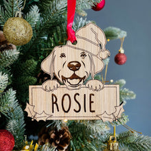 Load image into Gallery viewer, Personalised Labrador Dog Bauble - Peeking Dog - Oak Veneer Wood - Add your own name!
