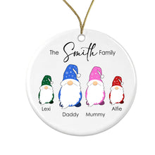 Load image into Gallery viewer, Personalised Gonk Family Christmas Bauble Cermic - 2 Children Names + Surname - Gift Boxed