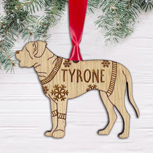 Load image into Gallery viewer, Personalised English Mastiff Bauble Jumper Dog Bauble - Oak Veneer Wood - Add any name