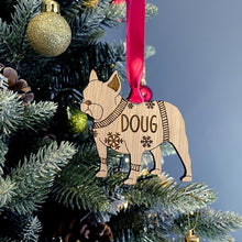 Load image into Gallery viewer, Personalised French Bulldog Bauble Jumper Dog Bauble - Oak Veneer Wood - Add any name