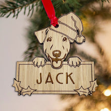 Load image into Gallery viewer, Personalised Jack Russell Dog Bauble - Peeking Dog - Oak Veneer Wood - Add your own name!