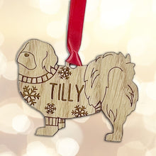 Load image into Gallery viewer, Personalised Tibetan Spaniel Bauble Jumper Dog Bauble - Oak Veneer Wood - Add any name