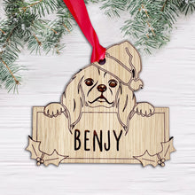 Load image into Gallery viewer, Personalised Cavalier Kind Charles Spaniel Dog Bauble - Peeking Dog - Oak Veneer Wood - Add your own name!