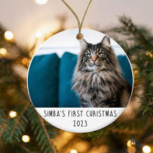 Load image into Gallery viewer, Personalised Cat's First Christmas Photo Bauble - Ceramic