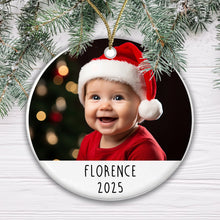 Load image into Gallery viewer, Personalised Christmas Baby Ceramic Photo Bauble
