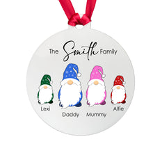 Load image into Gallery viewer, Personalised Gonk Family Christmas Bauble Acrylic - 2 Children Names + Surname Gift Boxed