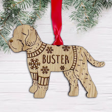 Load image into Gallery viewer, Personalised Cockapoo Bauble Jumper Dog Bauble - Oak Veneer Wood - Add any name