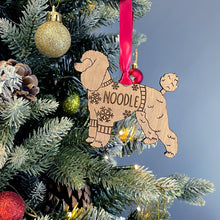 Load image into Gallery viewer, Personalised Poodle Bauble Jumper Dog Bauble - Oak Veneer Wood - Add any name