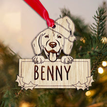 Load image into Gallery viewer, Personalised Beagle Dog Bauble - Peeking Dog - Oak Veneer Wood - Add your own name!