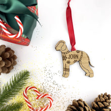 Load image into Gallery viewer, Personalised Bedlington Bauble Jumper Dog Bauble - Oak Veneer Wood - Add any name