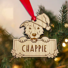 Load image into Gallery viewer, Personalised Border Collie Dog Bauble - Peeking Dog - Oak Veneer Wood - Add your own name!