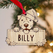 Load image into Gallery viewer, Staffy Akita Dog Bauble - Peeking Dog - Oak Veneer Wood - Add your own name!
