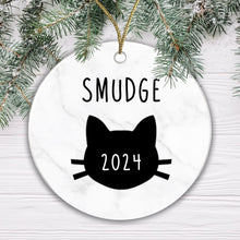 Load image into Gallery viewer, Personalised Ceramic Cat Bauble - Add any name and year!