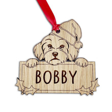Load image into Gallery viewer, Personalised Bichon Frise Dog Bauble - Peeking Dog - Oak Veneer Wood - Add your own name!