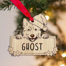 Load image into Gallery viewer, Personalised Husky Dog Bauble - Peeking Dog - Oak Veneer Wood - Add your own name!