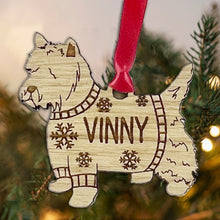 Load image into Gallery viewer, Personalised Westie Bauble Jumper Dog Bauble - Oak Veneer Wood - Add any name