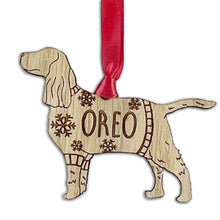 Load image into Gallery viewer, Personalised Springer Spaniel Bauble Jumper Dog Bauble - Oak Veneer Wood - Add any name
