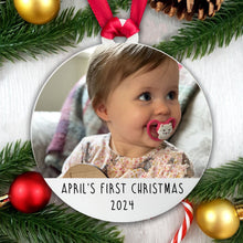 Load image into Gallery viewer, Personalised Baby's First Christmas Bauble - Acrylic Photo