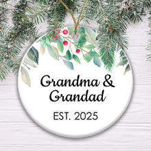 Load image into Gallery viewer, Grandma Grandad Est Year Bauble Pregnancy Announcement First Year Grandparents - Ceramic - Gift Boxed