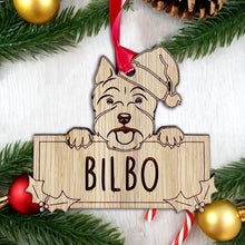 Load image into Gallery viewer, Personalised Westie Dog Bauble - Peeking Dog - Oak Veneer Wood - Add your own name!