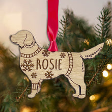 Load image into Gallery viewer, Personalised Golden Retriever Bauble Jumper Dog Bauble - Oak Veneer Wood - Add any name