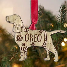 Load image into Gallery viewer, Personalised Springer Spaniel Bauble Jumper Dog Bauble - Oak Veneer Wood - Add any name