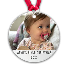 Load image into Gallery viewer, Name's First Christmas - Photo Bauble - Ceramic or Acrylic