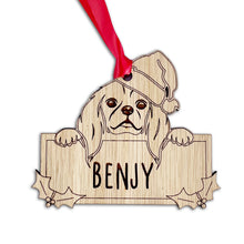 Load image into Gallery viewer, Personalised Cavalier Kind Charles Spaniel Dog Bauble - Peeking Dog - Oak Veneer Wood - Add your own name!
