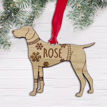 Load image into Gallery viewer, Personalised Pointer Bauble Jumper Dog Bauble - Oak Veneer Wood - Add any name