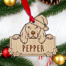 Load image into Gallery viewer, Personalised Springer Spaniel Dog Bauble - Peeking Dog - Oak Veneer Wood - Add your own name!