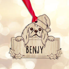 Load image into Gallery viewer, Personalised Cavalier Kind Charles Spaniel Dog Bauble - Peeking Dog - Oak Veneer Wood - Add your own name!