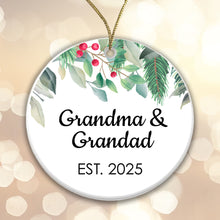 Load image into Gallery viewer, Grandma Grandad Est 2025 Bauble Pregnancy Announcement First Year Grandparents - Ceramic