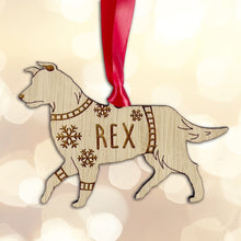 Load image into Gallery viewer, Personalised Border Collie Bauble Jumper Dog Bauble - Oak Veneer Wood - Add any name