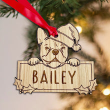 Load image into Gallery viewer, Personalised French Bulldog Bauble - Peeking Dog - Oak Veneer Wood - Add your own name!
