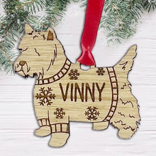 Load image into Gallery viewer, Personalised Westie Bauble Jumper Dog Bauble - Oak Veneer Wood - Add any name